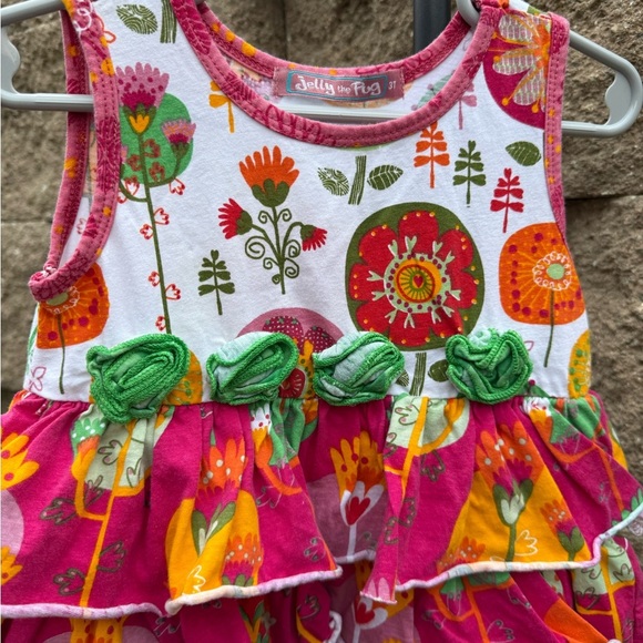 Jelly the Pug Colorful Floral Ruffle Dress girls size 3t - Picture 2 of 5